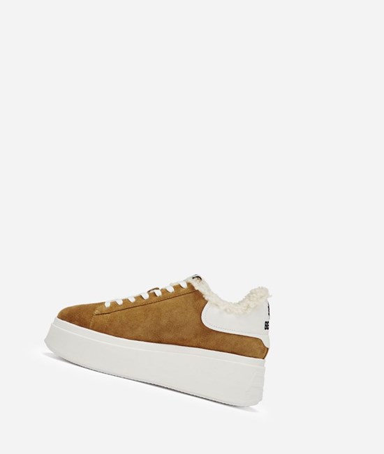 Golden Brown / White Women's ASH Moby Be Kind Fur Low-Top Sneakers | 458MAFTNH